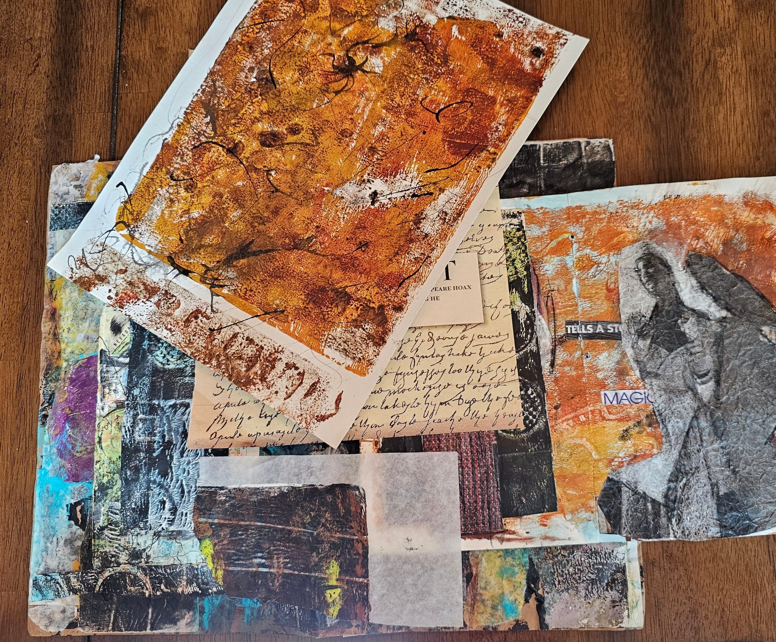 Collage materials in rich tones